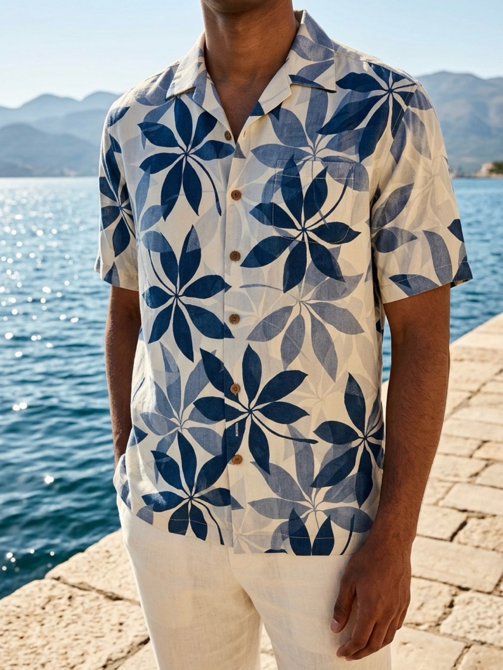 Tommy Bahama Blue Floral Camp-Collar Button-Down Shirt